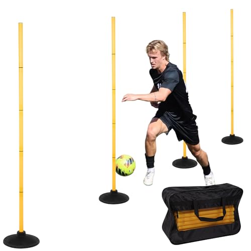 Neoaider 6 FT Agility Poles for Soccer, Basketball, Football, Equestrian, Pet Training, 4/6/8/10 Pack Detachable Soccer Poles w/Rubber Bases, Pole Bending Poles for Horses, Indoor/Outdoor Use - style: 4 Pack