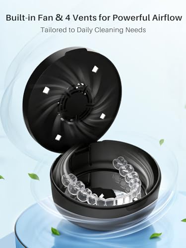 UV Retainer Case with Fan, UVC Retainer Cleaner, Aligner Case Includes Vent Holes and Mirror, Portable Retainer Holder Box for Mouth Guard, Aligners, Night Guard, Black - color: Black