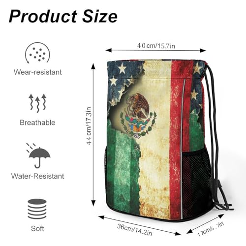 Flag Mexican Drawstring Backpack Gym Bag With Shoe Compartment String Bag Sport Beach Swimming Sackpack For Women Men - color: Flag Mexican