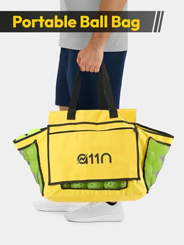 A11N SPORTS Pickleball Tennis Balls Hopper with Side Pocket – Holds 140 Pickleballs or 180 Tennis Balls, Pickleball Caddy with 4 Swivel Wheels, Foldable Frame & Detachable Bag for Training or Coaching