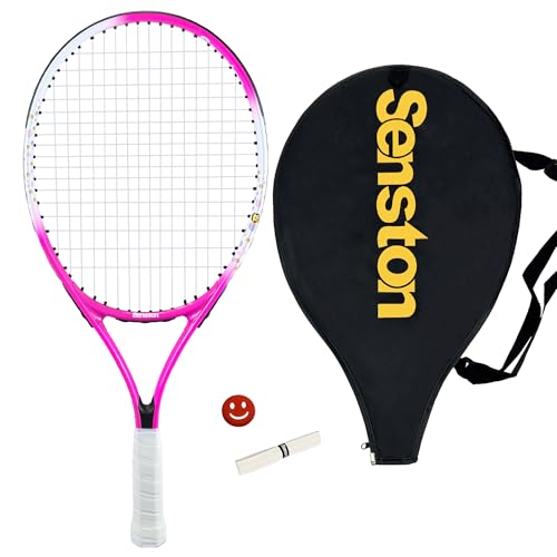 Senston Kids Tennis Racket Set (17 & 23 Inch) - 1 Pack Junior Tennis Racquet, Lightweight Aluminum Frame, Includes Cover - color: pink, size: 23 inch