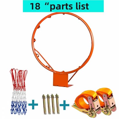18 Inch Basketball Rim Replacement with Net, Universal Basketball Hoop Rim with Mounting Straps, Indoor Outdoor Basketball Rim for Most Backboard, Tree-Mountable Basketball Hoop Replacement