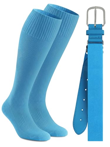 Cooraby Baseball Socks and Belt Combo Youth Boys Adjustable Softball Football Socks and Elastic Baseball Belts for Boys Girls - color: Sky Blue, size: 5-7 Years