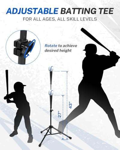 Gonex 7' x 7' Baseball Softball Practice Net Set with Batting Tee for Hitting and Pitching Batting, Practice Training Aid, with Strike Zone, Large Mouth, Bow Frame, Carrying Bag - style: Royal Net w Black Tee