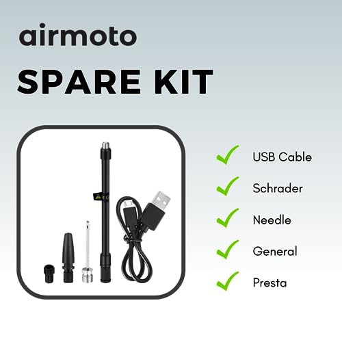 Airmoto Spare Kit - Backup Accessories Tire Inflator Portable Air Compressor - Includes Scharder Valve, Presta Adapter, Needle Adapter and General Valve Adapter - Complete Replacement Set