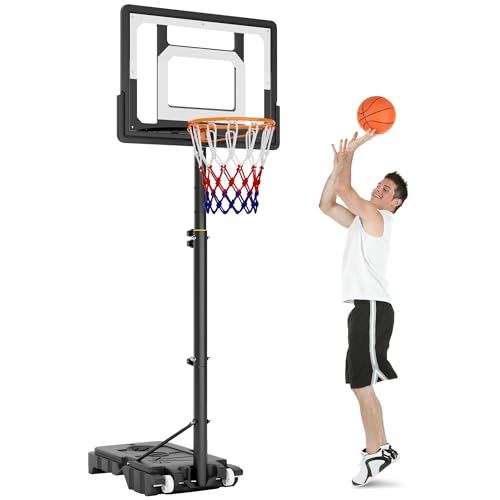 soges Portable Basketball Hoop with Wheels, Outdoor 5.25-6.9 FT Height Adjustable Goal System w/Enlarged Fillable Base, for Teens Youth Adults in Backyard/Driveway/Indoor