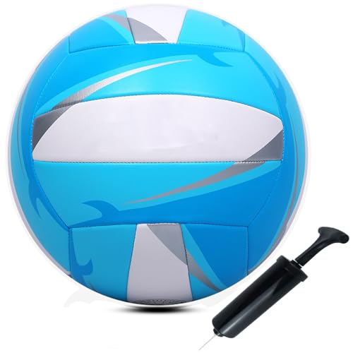 Volleyball Training Practice Standard Size Soft Leather Indoor Outdoor Playground Sand Beach Coach Beginners Come with Pump and Needle - color: Blue