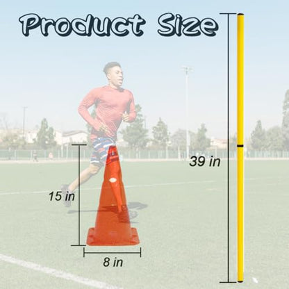 Agility Poles and Hurdles Set Detachable Speed Training Poles Set 8 Training Cones and 12 Agility Poles - color: Orange