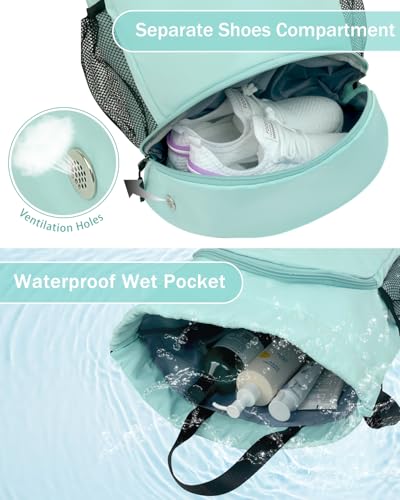 RHDZO Drawstring Backpack Gym Backpack with Shoe Compartment for Men Women String Sports Bag with Wet Pocket Cinch Swim Beach Bag, Large Mint Green - color: Large Mint Green