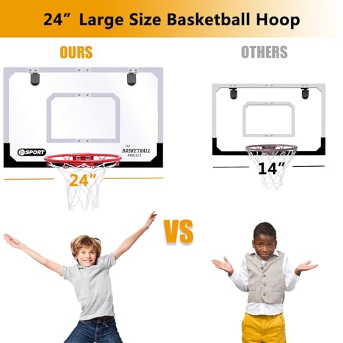 Large Indoor Mini Basketball Hoop Set for Kids and Adult 24 X 16 Inch Board Family Games for Home and Office Door & Wall with 3 Balls and Complete Accessories, Basketball Toy Gift for Boys Girls Teens