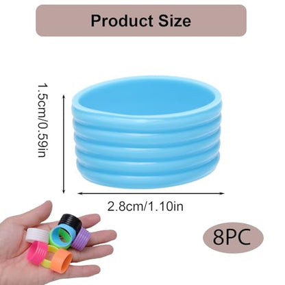 8 Color Tennis Racket Silicone Handle Grip Ring Band, Non Slip Racket Rubber Ring, Elastic Sweat‑Absorbent Overgrip Protector for Tennis Pickleball Badminton Players