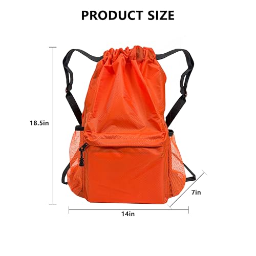 Drawstring Backpack 2 Pack, Water-Resistant Gym Bag with Water Bottle Pocket for Soccer Basketball, Sports, Lightweight Sports Backpack for Men Women (Orange+Blue)