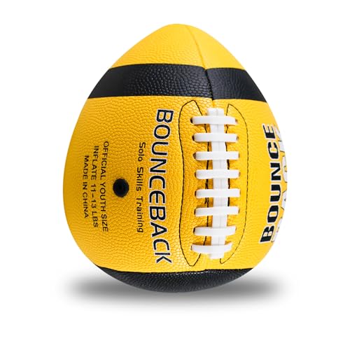 BOUNCEBACK Soft Leather Training Football, Youth Size & Official Size, Fatherless PU PassCatch Solo Enhancing Passing Catching(with Pump) - style: Yellow-7#(Ages 5-14)