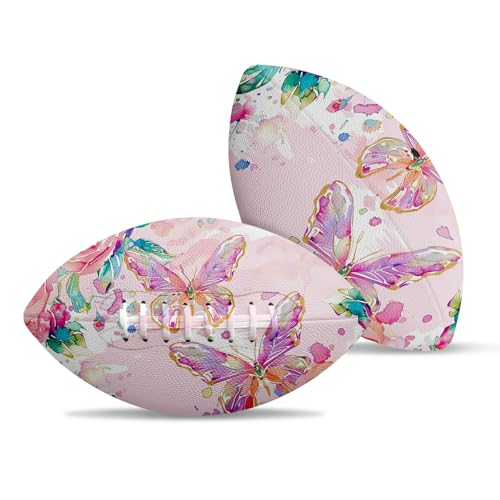 American Football, Official Size 11.9 x 7.3 Inch, Premium Composite Leather High-Grip Ball with Pro-Style Lacing, Unique Prints for Training, Games & Gifts - color: Pink Art Butterfly