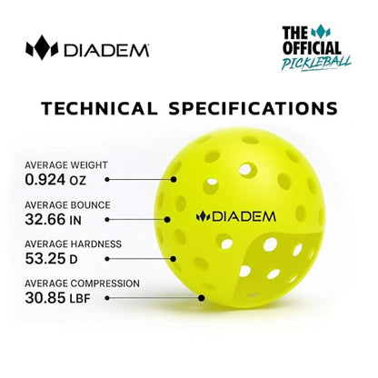 Diadem The Official Pickleball Balls | Fast and Durable Crack-Resistant Seamless, Outdoor, USAPA Approved for Tournament Play (Yellow, 3 Pack)