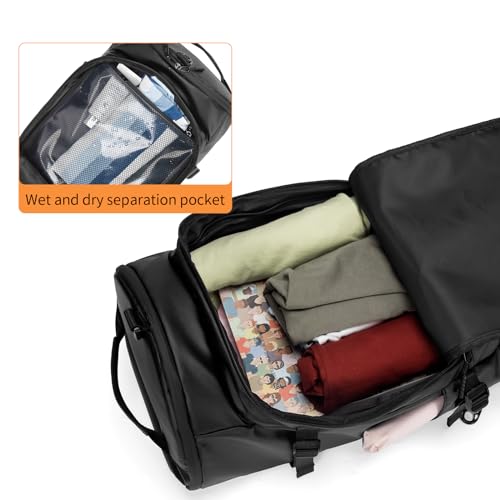 YOUMIAN Gym Duffle Bag 3 IN 1 Travel Backpack 40L Waterproof Shoe Compartment for Men and Women Basketball Soccer Sports Bag (Black) - color: Black