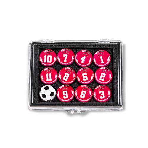 SCOPRO Soccer Coaching Magnets, Numbered Magnetic Player Markers for Soccer Coaching Board and Dry Erase Board Training, Red - color: Red, size: 1 Set