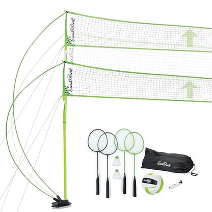 EastPoint Easy Setup Volleyball Badminton Set - Regulation, Light Green/Black - Portable Volleyball Net Design - 2-in-1 Net for Badminton & Yard Games - Includes Steel Rackets & Ball