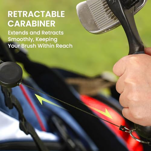FINGER TEN Retractable Golf Club Cleaner Brush with Magnetic Clip, Durable Nylon Groove Scrub Iron Sharpener Compact Design, Portable Wire Tool for Golf Club Ball Bag Cleaning - color: Black Brush