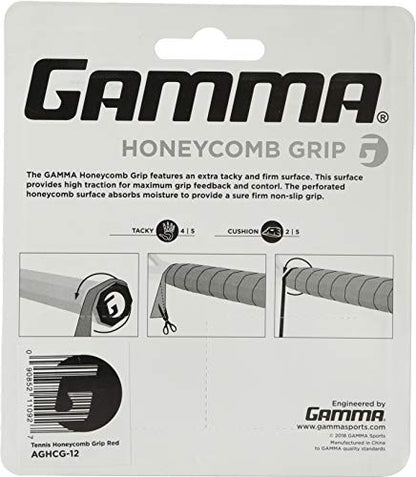 Gamma Sports, Tennis Honeycomb Replacement Grip, Firm Feel, Moisture Wicking Surface, Durable, Mulitple Colors, Racket, Racquet Grip, High Traction Surface, Versatile - color: Red