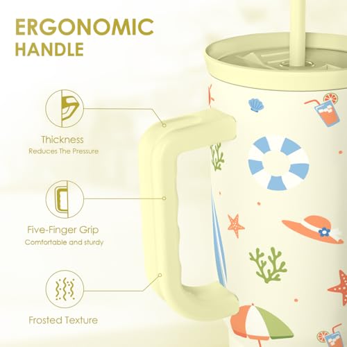 SANDJEST Beach 40oz Tumbler with Handle and Straw, Insulated Stainless Steel Travel Coffee Mug for Women Girls Beach Lovers, Gift Idea for Birthday Christmas Mothers Day Summer Vacation (Color) - color: Beach Lover 1