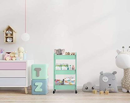 CAXXA 3-Tier Rolling Metal Storage Organizer - Mobile Utility Cart, Kitchen Cart with Caster Wheels (Aqua Green) - color: Aqua Green