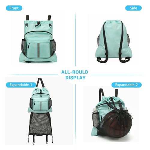 Drawstring Backpack, Waterproof Sandproof Beach Backpack for Sport Gear Small Gym Bag with Hidden Ball Net Pocket and Seperated Wet Pocket Draw String Back Bag for Women Men, Green - color: Green