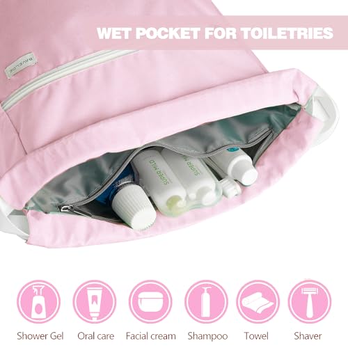 BAVELOE Drawstring Backpack with Wet Pocket & Shoe Compartment, Water-Resistant Sports Gym Swim String Bag for Women Men(Pink) - color: Pink