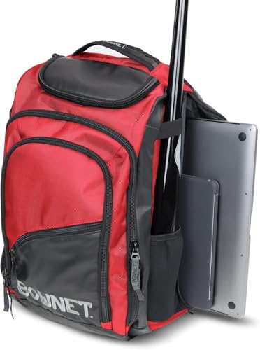 Bownet Commando Coaches Bat Bag – Baseball & Softball Backpack with Fungo Holder, 15.5” Laptop & Tablet Pocket, Large Gear Storage, Padded Straps, Youth & Adult, Scarlet - color: Scarlet