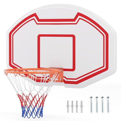 Goplus Large Wall Mounted Basketball Hoop, 36" x 24" Shatter-Proof Backboard with 18" Standard Rim, Anti-Tear Net, Indoor Outdoor Basketball Games for Background