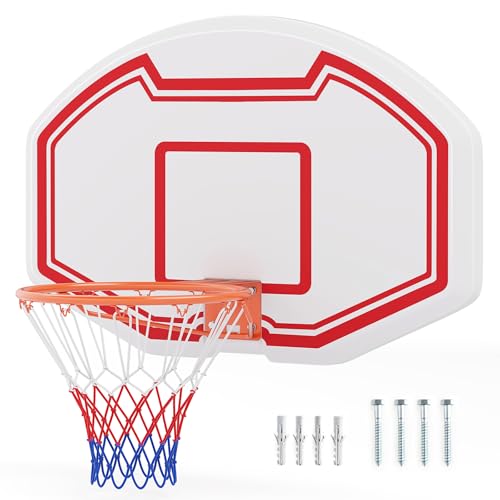Goplus Large Wall Mounted Basketball Hoop, 36" x 24" Shatter-Proof Backboard with 18" Standard Rim, Anti-Tear Net, Indoor Outdoor Basketball Games for Background