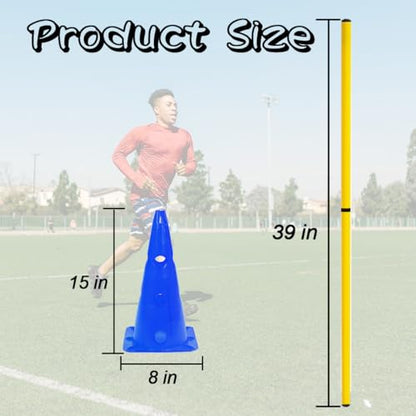 Agility Poles and Hurdles Set Detachable Speed Training Poles Set 8 Training Cones and 12 Agility Poles - color: Blue