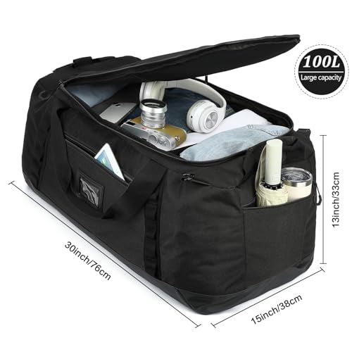 100L Extra Large Travel Duffle Bag Backpack for Men, 3 in 1 Sports Duffel Bags W/Adjustable Shoulder Strap & Dividers Gym Equipment/Gear Weekend Overnight Bag for Trip Camping Hiking, XL Black - color: Black