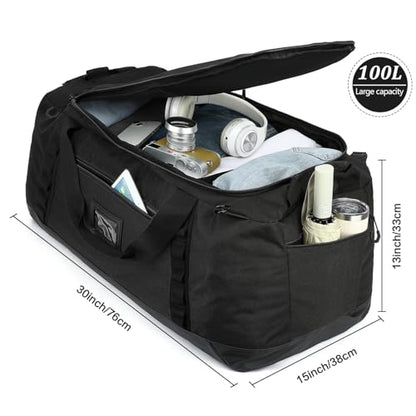 100L Extra Large Travel Duffle Bag Backpack for Men, 3 in 1 Sports Duffel Bags W/Adjustable Shoulder Strap & Dividers Gym Equipment/Gear Weekend Overnight Bag for Trip Camping Hiking, XL Black - color: Black