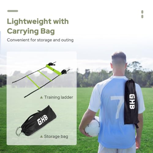 GHB Pro Agility Ladder 2 Pack Agility Training Ladder Speed 12 Rung 20ft with Carrying Bag (Green and Blue)