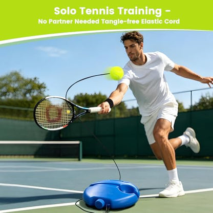 Tennis Trainer Rebound Ball Set, Tennis Practice Rebounder with 3 String Balls, Sports Wristband & Mesh Bag, Portable Solo Tennis Training Equipment for Indoor Outdoor Sport