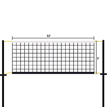 Aoneky 32ft x 3ft Volleyball Replacement Net with Top Steel Cable - Official Size Polyester Net for Outdoor & Beach, Fits Regulation Poles, Heavy Duty PU Edge Binding