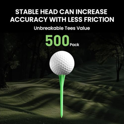 FINGER TEN Golf Tees Plastic Unbreakable Easy to Find Bulk Value 200/500/1000 Count, 2 3/4 3 1/4 Inch Tee Driving Range Reduce Friction, Green Red White USA Flag Practice - color: Green, size: 500 Count (2 3/4 Inch)