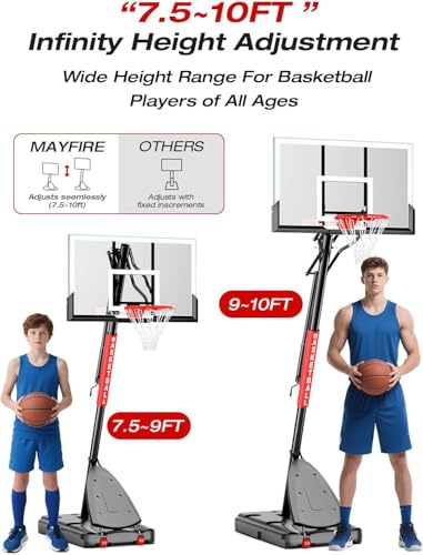 Basketball Hoop Outdoor 7.5-10 FT Height Adjustable, Portable Basketball Goals Systems with 54" Backboard for Youth Adults Teens - Backyard, Driveway Play