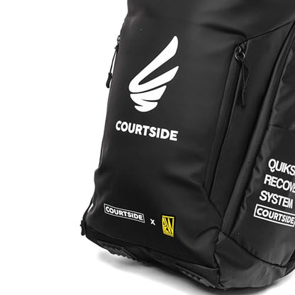 Courtside Pickleball x Pickleball Will Collab backpack with built-in folding chair(up to 300lb). For Men & Women w/Fence Hook/Safety Pockets/Fits 2+ Paddles/Shoes/bottle pockets/waterproof shell.