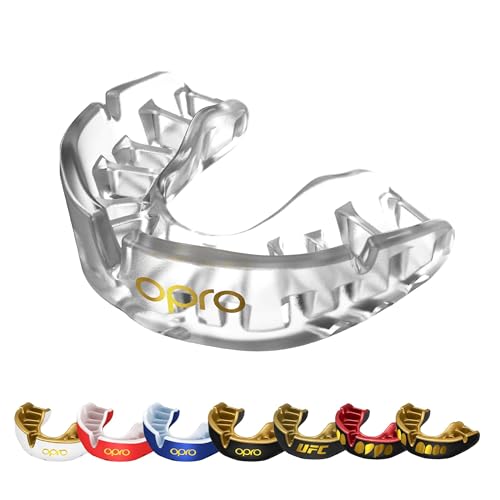 OPRO Gold Level Moldable Mouth Guard with Case Premium Fit (Clear) Adult & Kids Boxing Mouthguard for MMA & Impact Sports, Easy Self-Fit Mouth Guard for Sports, Football & Hockey - Includes Case - color: Clear, size: Adult (Age 10+)