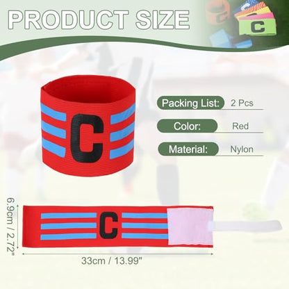 Captain Arm Bands for Soccer, Soccer Captain C Armband, Classic Striped Elastic Protective Arm Badge Player Bands - color: Red
