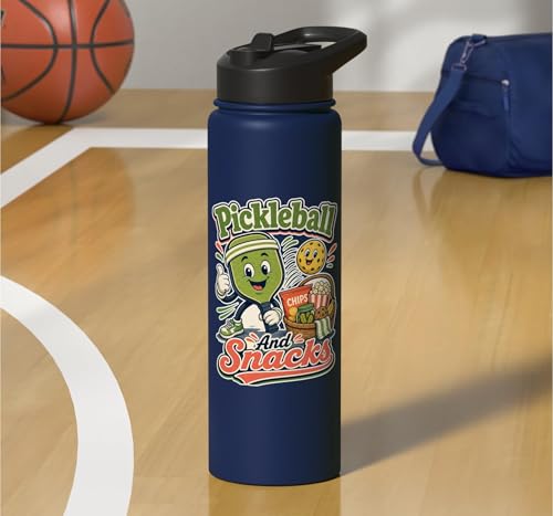 Pickleball Snack Break Court Humor Funny Retro Saying Stainless Steel Insulated Water Bottle - color: Navy Blue