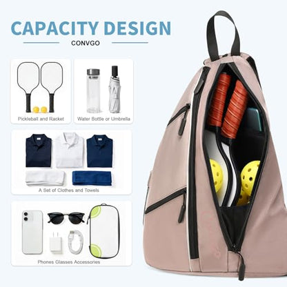 Pickleball Bag for Women and Men, Adjustable Pickle Ball Backpack, 2 in 1 Sports Sling Bag for Pickleball Paddles - color: Pink