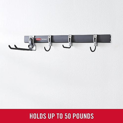 Rubbermaid FastTrack Garage Storage Utility Hooks 5 Piece Black All in One Rail Hook Kit and Tool Organizer Heavy Duty for Home/Garage/Shed/Garden - size: 1 Rail, 4 Hooks