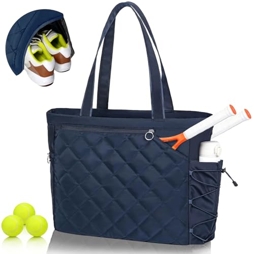 Tennis Tote bag With Shoe Compartment For Men & Women Waterproof Tennis Tote Holds 2-4 Rackets With Shoe Compartment & Wet Pocket, Sports Travel Duffle Fits 15.6" Laptop, Pickleball Tote bag
