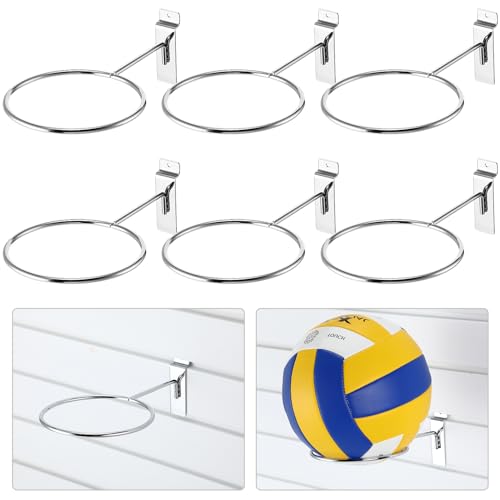 Gisafai 6 Pcs Basketball Holder Wall Mmount Slatwall Metal Ball Storage Multi Function Ball Holder Universal Basketball Display Rack for Sport Football Volleyball Soccer Display - color: Silver