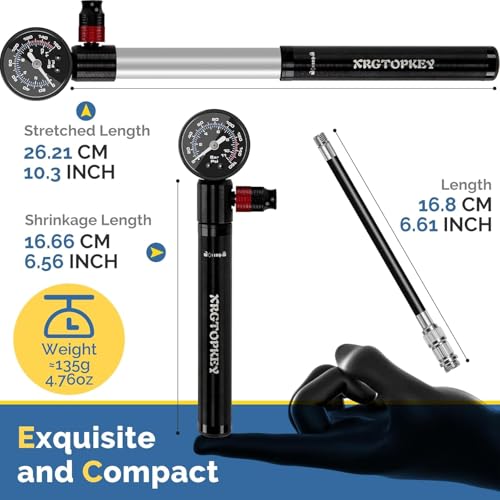 Bike Pump with Gauge, Mini Bike Pump 160 PSI with Pressure Gauge & Ergonomic Grip, Dual Valve Schrader Presta Inflator for Road and Mountain Bike Tires, Ball, Swimming Ring.
