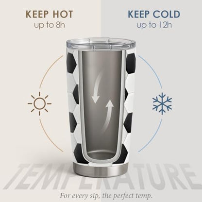 Soccer Tumbler 20oz Stainless Steel Insulated, Travel Coffee Cup, Sport Tumblers Gifts for Soccer Lovers, Men Women, Coach, Birthday, Christmas - color: Soccer