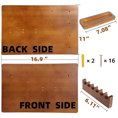 Premium Bamboo Ping Pong Paddle Holder (Rack Only) - Wall Mounted 6-Paddle & 16-Ball Display Stand - Table Tennis Organizer for Home & Office - Paddles and Balls NOT Included